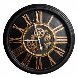 Ceas de perete bronz cu mecanism 60cm Ceas de perete negru Skeleton si geam 57 cm