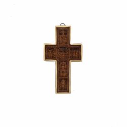 Cruce pictata in relief Crucifix lemn sculptat 12x28