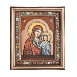 Icoana lemn pictat in relief  Maica Domnului Icoana Maica Domnului din Kazan 26x22 cm