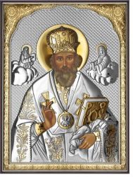 Icoana Maica Domnului din Vladimir 19x26 cm Icoana argint Sf.Nicolae 8x11 cm
