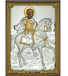 Icoana argintata-pietre Iisus Pantocrator Icoana Sfantul Mina 13x18 cm