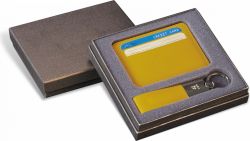 Accesorii birou Set card holder si breloc piele naturala galben