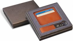 Accesorii birou Set card holder si breloc piele naturala cognac