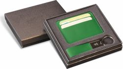 Set Caran d’Ache pix si notebook Dark green Set card holder si breloc piele naturala verde