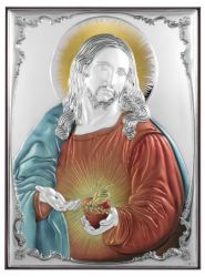 Icoane  Icoana argintata color Inima lui Iisus 13x18