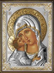 Icoana argintata rama Sfintii Constantin si Elena Icoana Maica Domnului din Vladimir 8 x 11cm